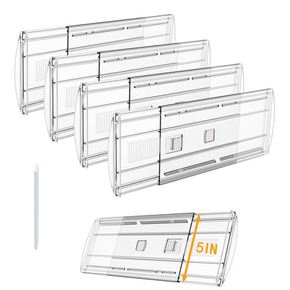 6 Pack Adjustable Drawer Dividers for Clothes,4" High Expandable From 13-21" Clear Drawer Organizers, PC Plastic Separators for Dresser/Bedroom/Bathroom/Kitchen/Office Storage