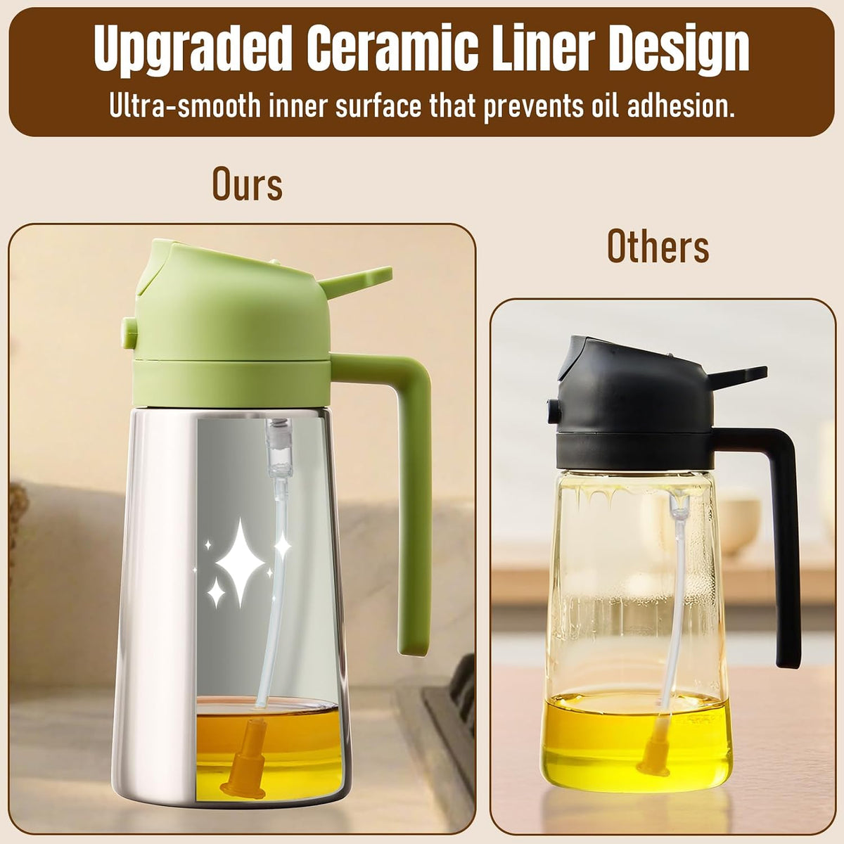 PARACITY Oil Sprayer and Pourer, 16 fl oz Stainless Steel Oil Dispenser