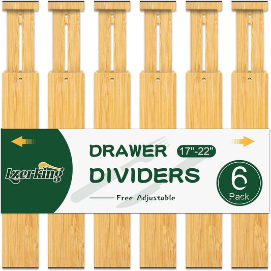 Lzerking Kitchen Drawer Dividers 6 Pack Bamboo Drawer Organizers