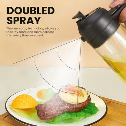 2-in-1 Oil Sprayer & Dispenser, 18oz Borosilicate Glass Oil Spray Bottle, 3 Modes (Spray/Stream/Pour), Leak-Proof Anti-Drip Oil Mister with Ergonomic Handle, One-Hand Operation for Air Fryer, Cooking