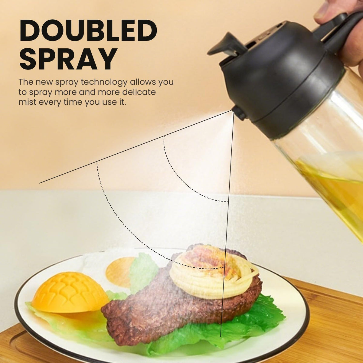 2-in-1 Oil Dispenser & Sprayer, Glass Oil Spray Bottle for Cooking, Food-Grade Olive Oil Mister, Dual-Use Pour & Spray Leak-Proof Refillable Oil Spritzer for Air Fryer Salad BBQ Kitchen