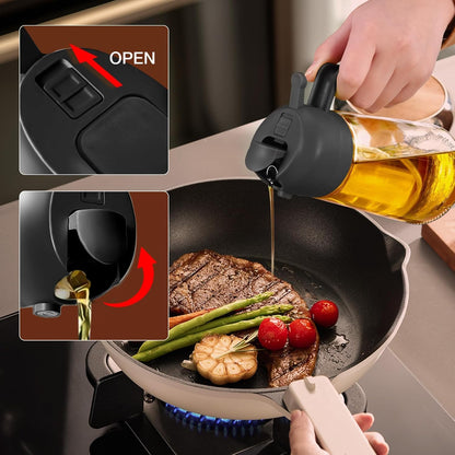 16oz/470ml Glass Olive Oil Sprayer & Dispenser, 2-in-1 Oil Spray Bottle with Pour Spout, Refillable Cooking Oil Dispenser for Air Fryer, Salad, BBQ & Kitchen