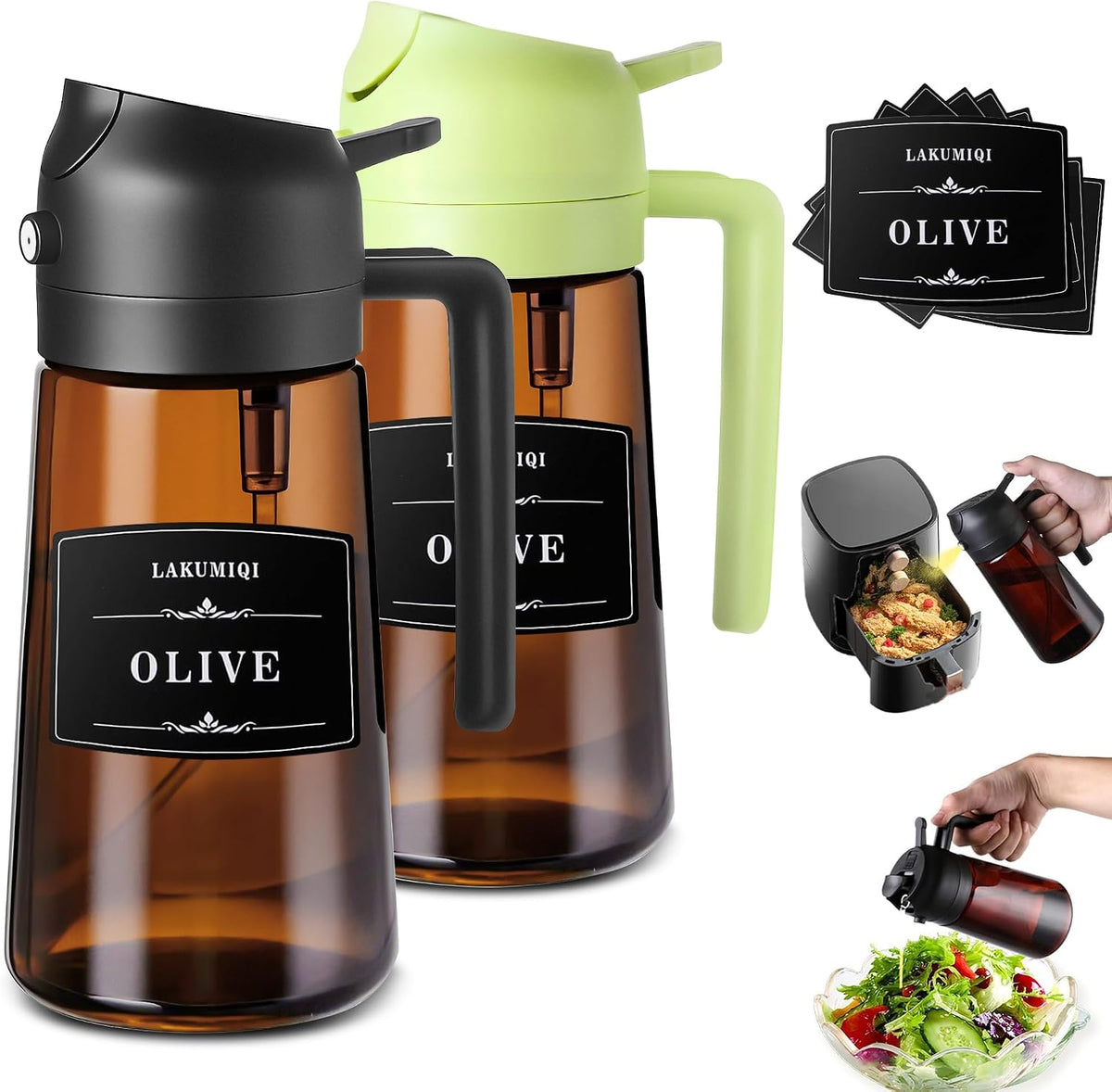 Oliver Oil Sprayer Dispenser for Cooking Bottle 16oz Dark Glass Black Green