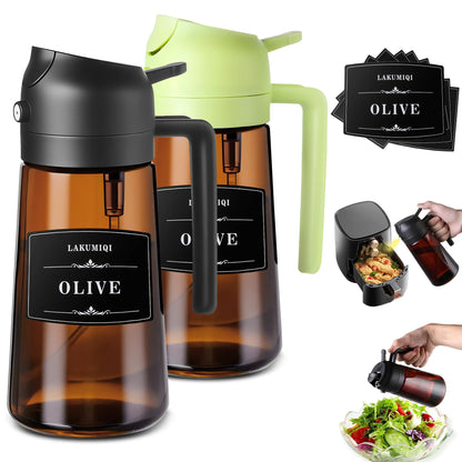 Oliver Oil Sprayer Dispenser for Cooking Bottle 16oz Green Glass White