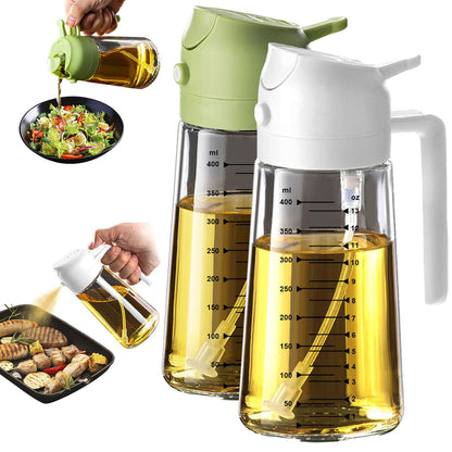 TrendPlain 16oz/470ml Glass Olive Oil Sprayer for Cooking – 2 in 1 Olive Oil Dispenser Bottle for Kitchen Gadgets and Air Fryer Accessories, Salad, BBQ - Black