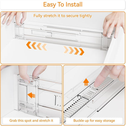 Yieach 4 Pack 3.2 Inch Shallow Acrylic Drawer Dividers for Clothes -Expandable from 15-21''- Adjustable Drawer Dividers for Baby Clothing,Sock,Underwear,Clear in Drawer Separators for Dresser,Kitchen