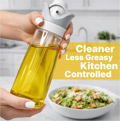 2 In 1 Oil Dispenser And Spray Bottles, Two pack 11.5 Oz Bottles, Glass Olive Oil Sprayer For Cooking, Baking, Air Fryer, Salad And BBQ, Controlled Pour And Spray