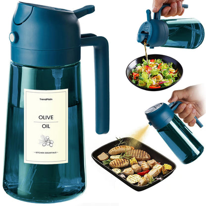 TrendPlain 16oz/470ml Blue Glass Olive Oil Sprayer for Cooking - 2 in 1 Olive Oil Dispenser for Kitchen Gadgets, Air Fryer, Salad, and BBQ (1 Pack, Black & Navy)