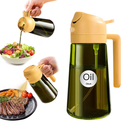 YARRAMATE 16oz/470ml Light Blocking Oil Sprayer for Cooking with Stickers, Food-Grade 2 in 1 Olive Oil Dispenser Bottle for Kitchen, Premium Dark Green Glass Oil Bottle for Air Fryer, BBQ (Green)