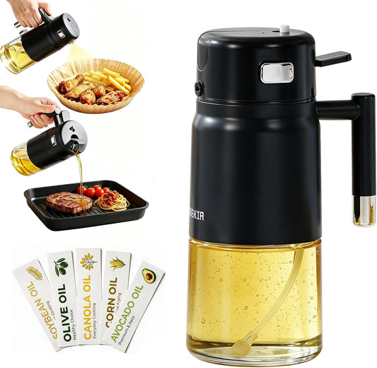 23.7oz /700ML Glass Olive Oil Sprayer for Cooking, 2-in-1 Oil Dispenser Bottle for Kitchen, Air Fryer, Salad, BBQ, Food Grade Spray Bottle with Portion Control