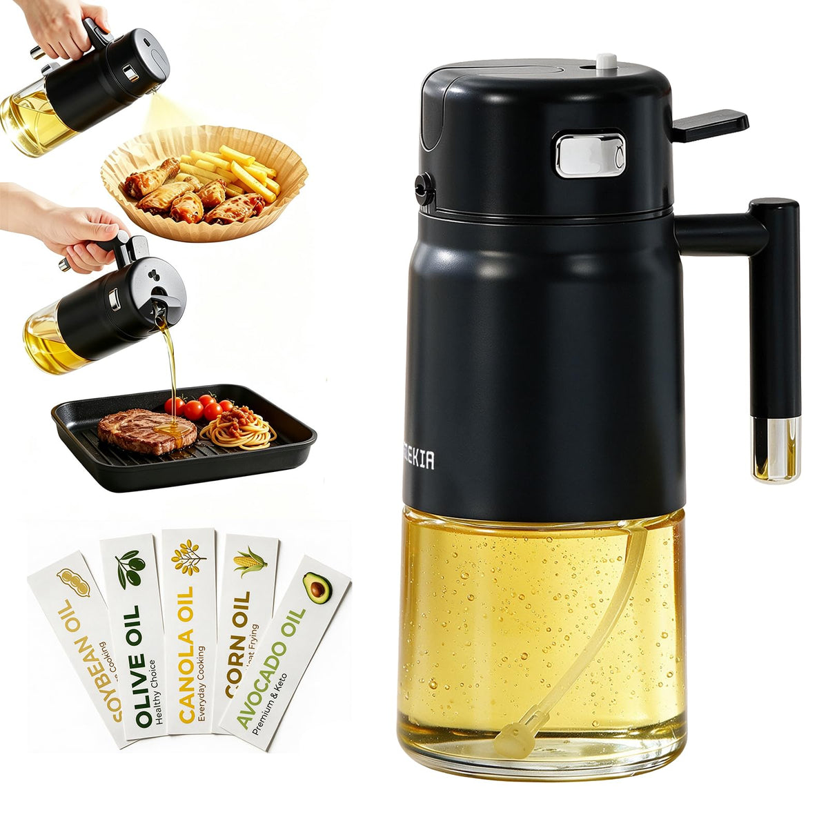 23.7oz /700ML Glass Olive Oil Sprayer for Cooking, 2-in-1 Oil Dispenser Bottle for Kitchen, Air Fryer, Salad, BBQ, Food Grade Spray Bottle with Portion Control
