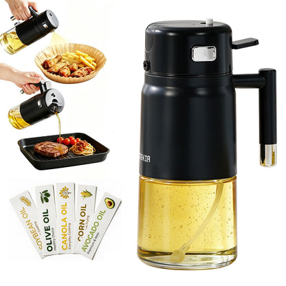 23.7oz /700ML Glass Olive Oil Sprayer for Cooking, 2-in-1 Oil Dispenser Bottle for Kitchen, Air Fryer, Salad, BBQ, Food Grade Spray Bottle with Portion Control