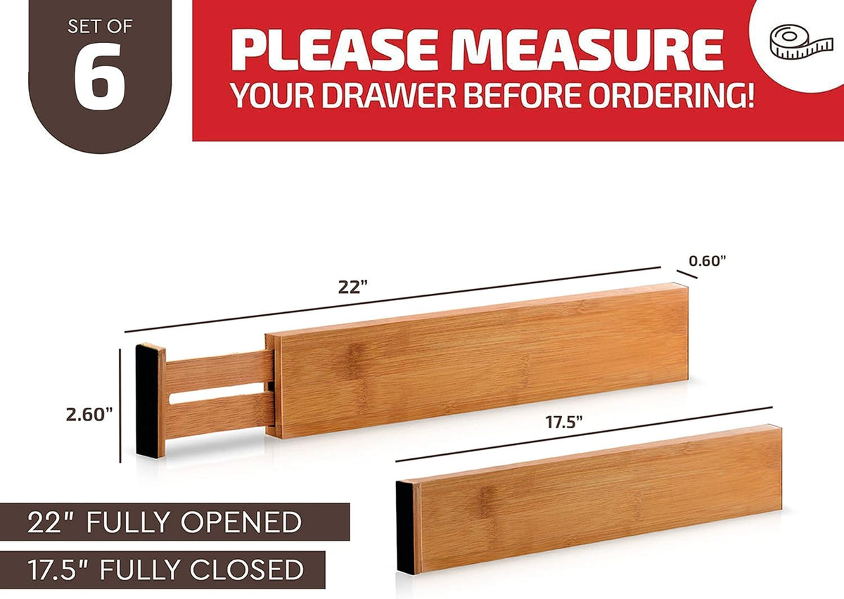 6-Pack Drawer Dividers 2.6-Inch High Dresser Drawer Organizer 16 to 22 Inch