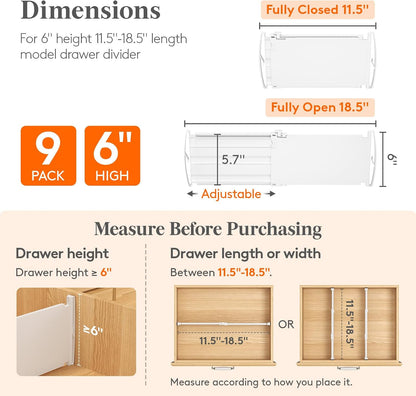Lifewit 6" Tall Drawer Dividers, Adjustable Deep Drawer Organizer Clothes