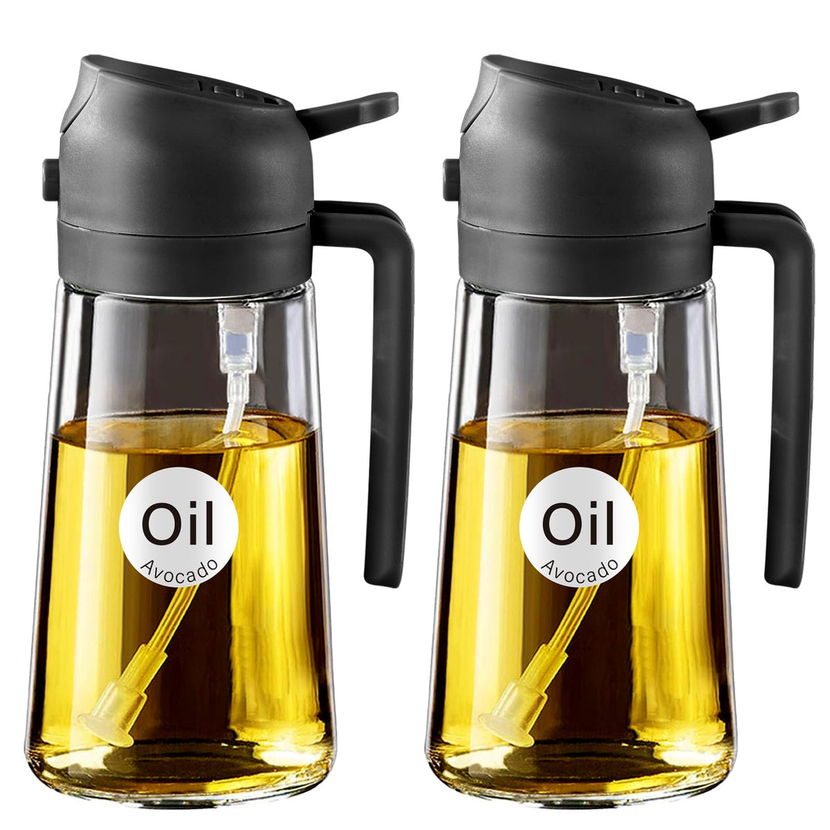 YARRAMATE 16oz/470ml Glass Olive Oil Sprayer for Cooking with Stickers, 2 in 1 Oil Dispenser for Kitchen Gadgets, Food Grade Premium Spray Bottle with Portion Control for Salad, Frying, BBQ (Green)