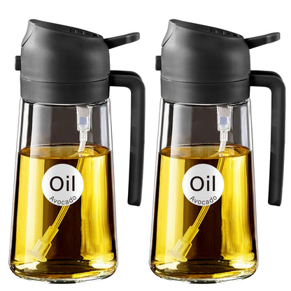 YARRAMATE 16oz/470ml Glass Olive Oil Sprayer for Cooking with Stickers, 2 in 1 Oil Dispenser for Kitchen Gadgets, Food Grade Premium Spray Bottle with Portion Control for Salad, Frying, BBQ (Green)