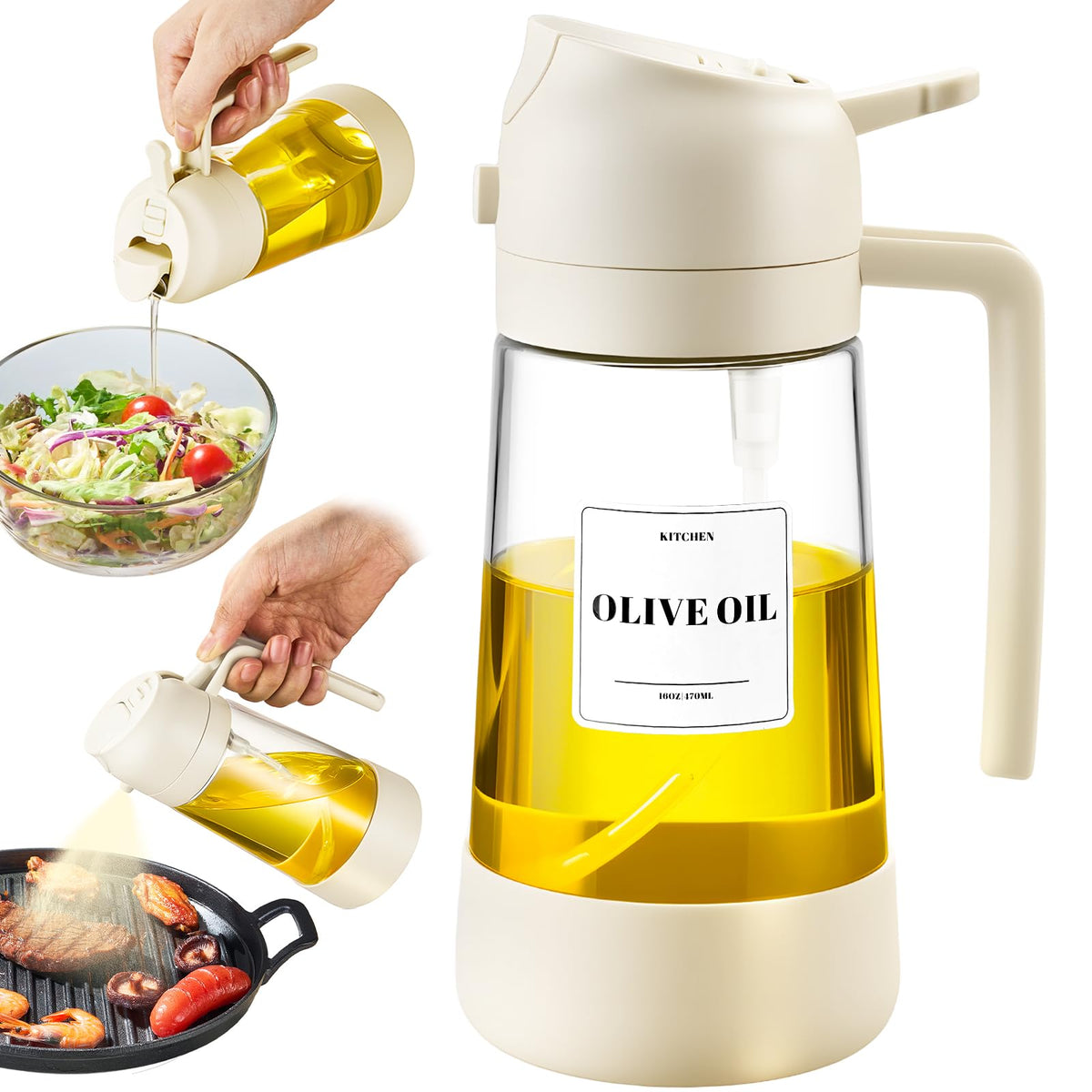 PARACITY Oil Sprayer for Cooking, 2-in-1 Dispenser Bottle, 16 oz, Black