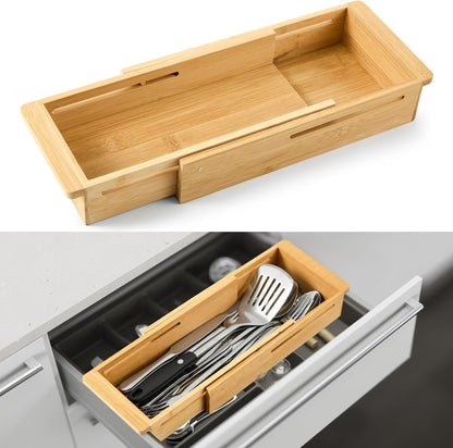 LemonRoad 1 Pcs Sliding Drawer Organizer Bamboo, Wood, 12.4-17.7 Inch
