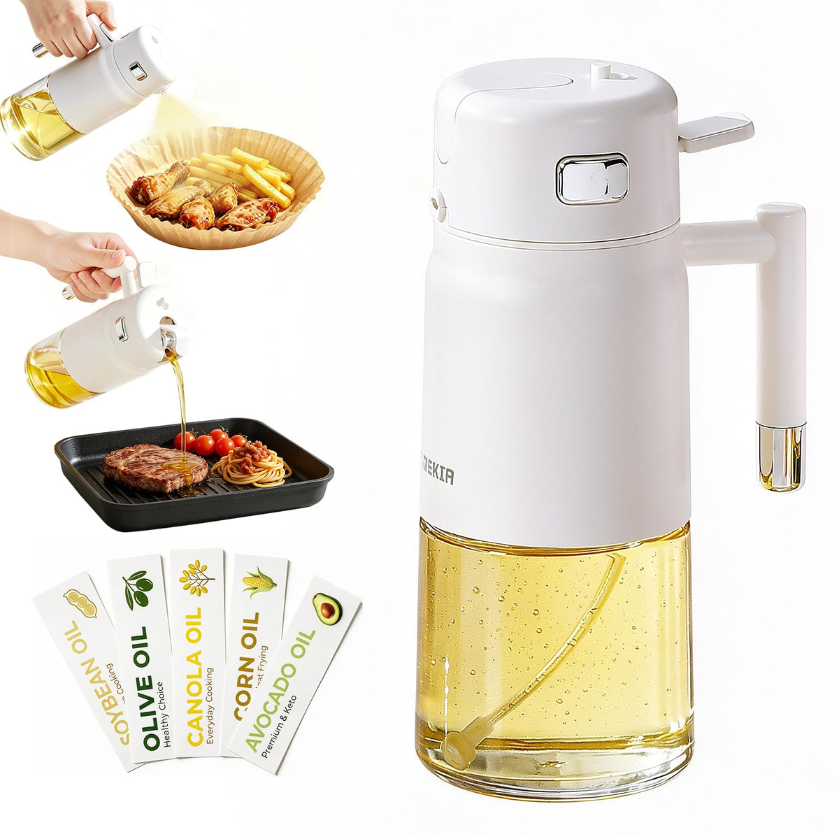 23.7oz /700ML Glass Olive Oil Sprayer for Cooking, 2-in-1 Oil Dispenser Bottle for Kitchen, Air Fryer, Salad, BBQ, Food Grade Spray Bottle with Portion Control