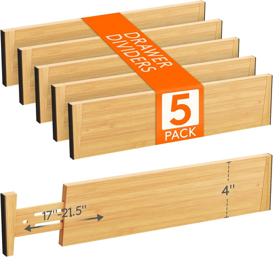 Lifewit 4" High Dresser Drawer Dividers, Adjustable Bamboo Drawer Organizer