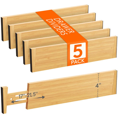 Lifewit 4" High Dresser Drawer Dividers, Adjustable Bamboo Drawer Organizer