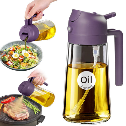 YARRAMATE 16oz/470ml Glass Olive Oil Sprayer for Cooking with Stickers, 2 in 1 Oil Dispenser for Kitchen Gadgets, Food Grade Premium Spray Bottle with Portion Control for Salad, Frying, BBQ (Green)