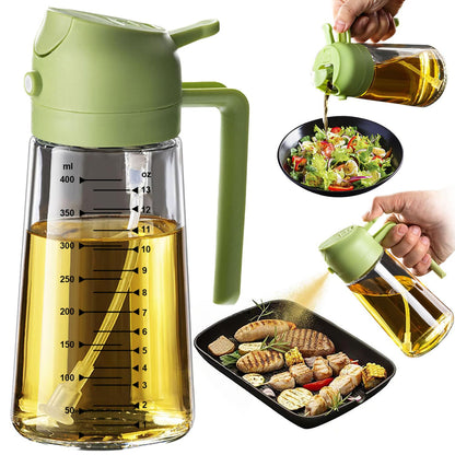 TrendPlain 16oz/470ml Glass Olive Oil Sprayer for Cooking – 2 in 1 Olive Oil Dispenser Bottle for Kitchen Gadgets and Air Fryer Accessories, Salad, BBQ - Black