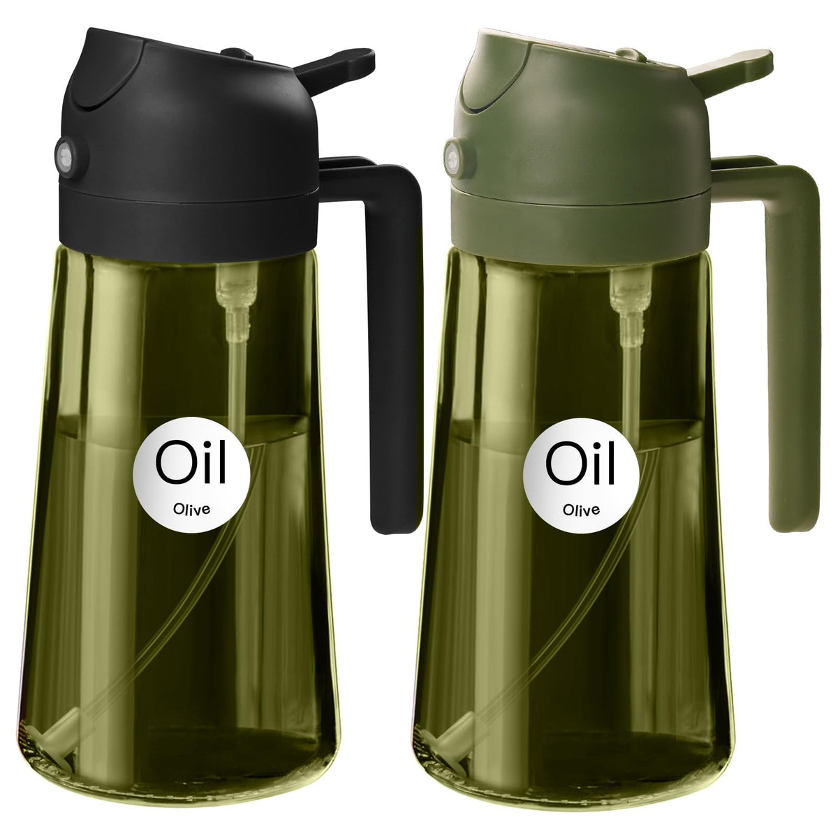 YARRAMATE 16oz/470ml Light Blocking Oil Sprayer for Cooking with Stickers, Food-Grade 2 in 1 Olive Oil Dispenser Bottle for Kitchen, Premium Dark Green Glass Oil Bottle for Air Fryer, BBQ (Green)