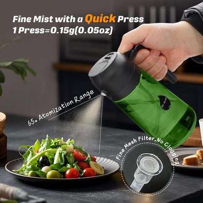 2 in 1 Oil Sprayer for Cooking, Olive Oil Dispenser Bottle for Kitchen Spray and Pour, 16oz/470ml Light-Blocking Dark Green Glass Bottle, Food-Grade Oil Mister for Air Fryer Cream Cap