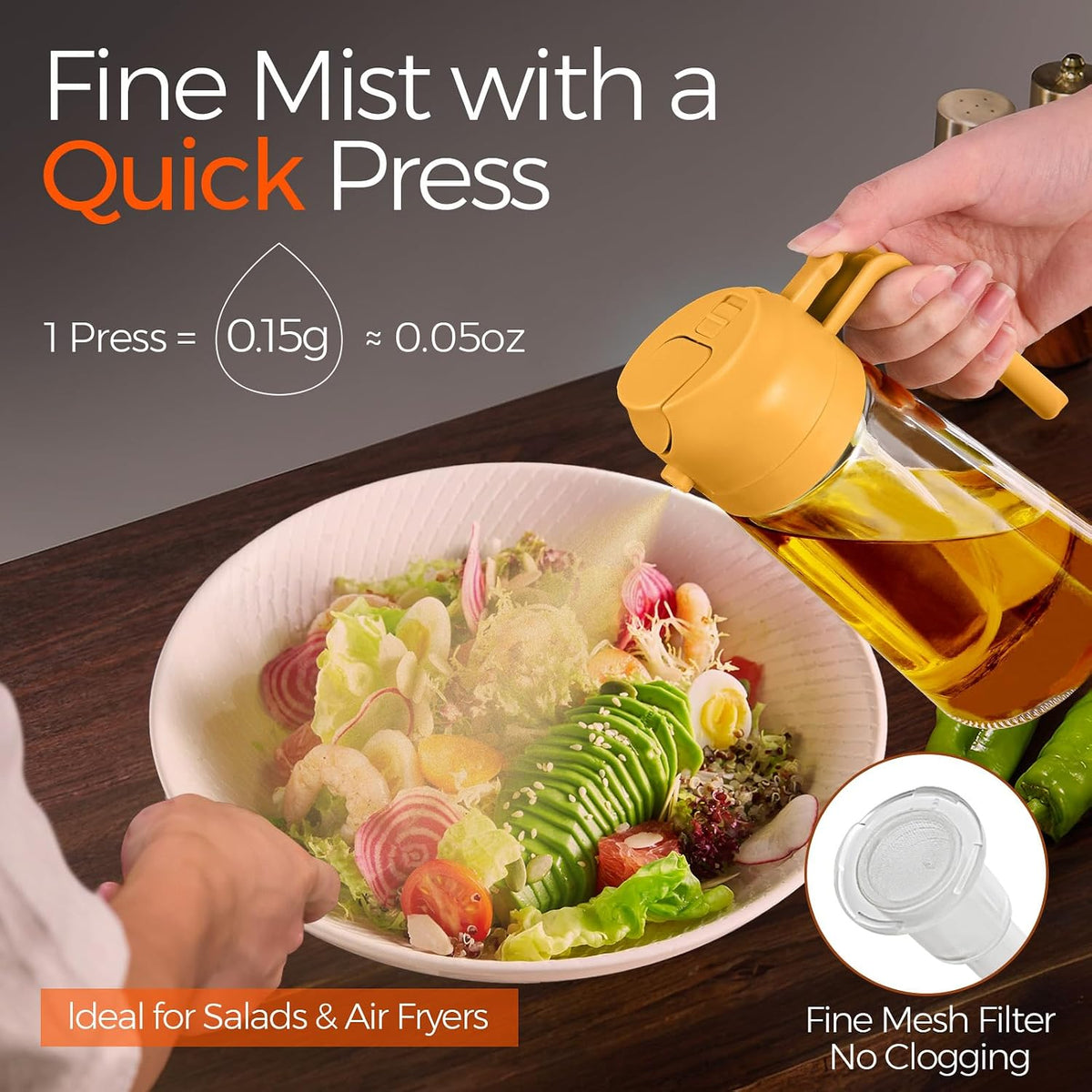 YARRAMATE 16 oz 2-in-1 Glass Olive Oil Sprayer for Cooking, Orange