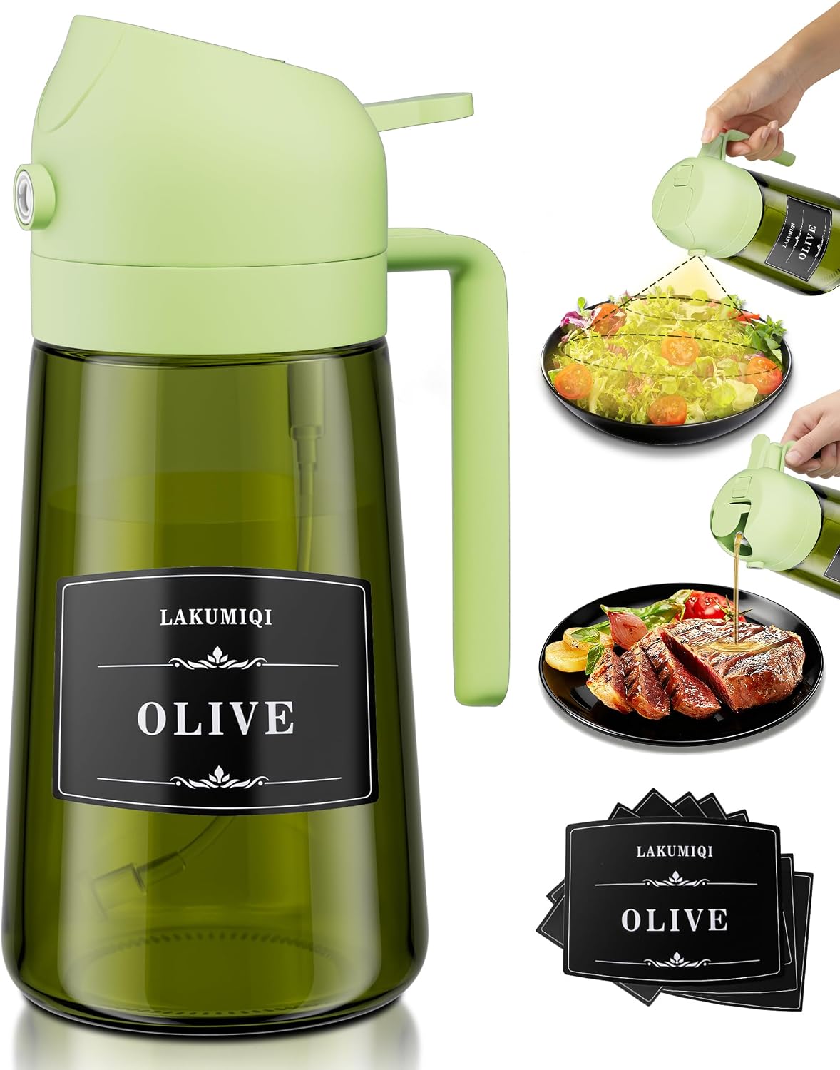 Oliver Oil Sprayer Dispenser for Cooking Bottle 16oz Green Glass Green