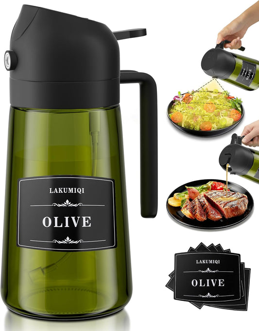 Oliver Oil Sprayer Dispenser for Cooking Bottle 16oz Green Glass Black