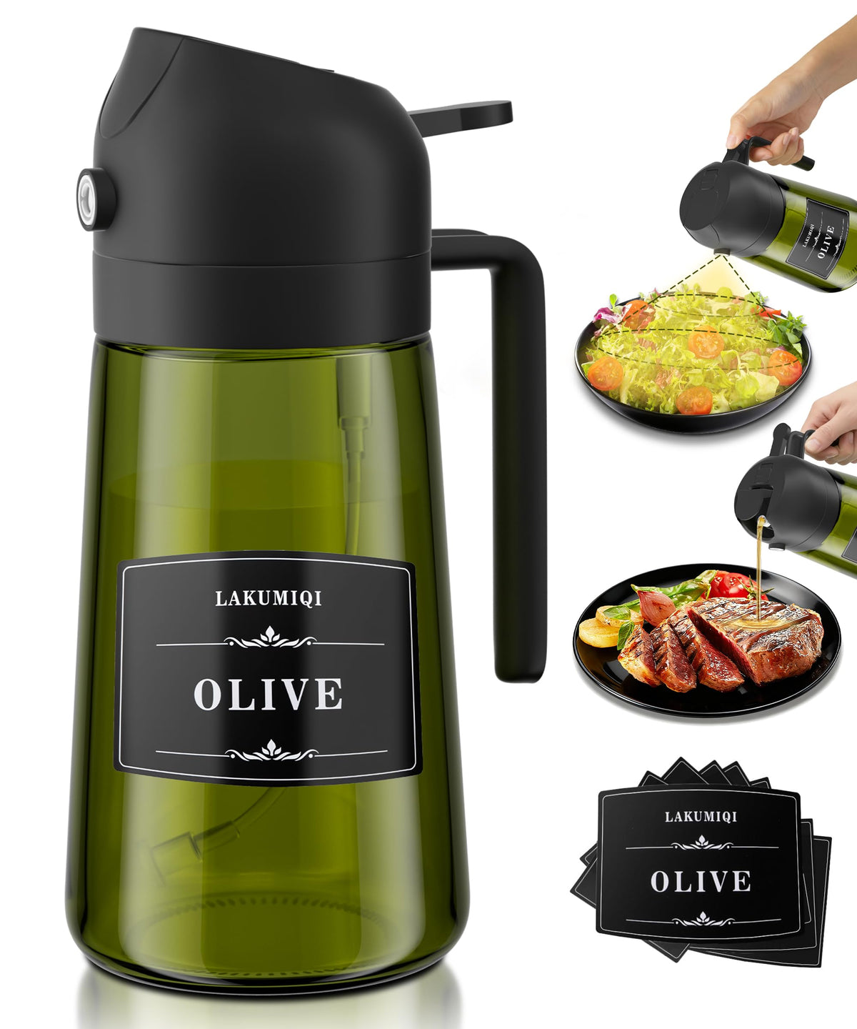 Oliver Oil Sprayer Dispenser for Cooking Bottle 16oz Green Glass White