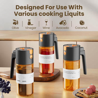 LAKUMIQI 2 in 1 Oil Sprayer & Dispenser, 17 oz Light-Blocking Glass Bottle