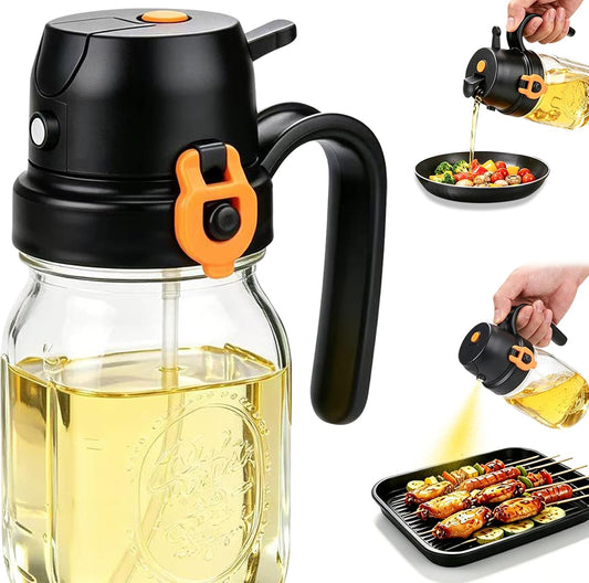 2-Pack Mason jar Olive Oil Sprayer lid for Cooking 2 in 1 Olive Oil Dispenser Bottle for Mason jar Kitchen Gadgets and Air Fryer, Cooking, Salad,Accessories, Salad, BBQ （Glass bottle not included）