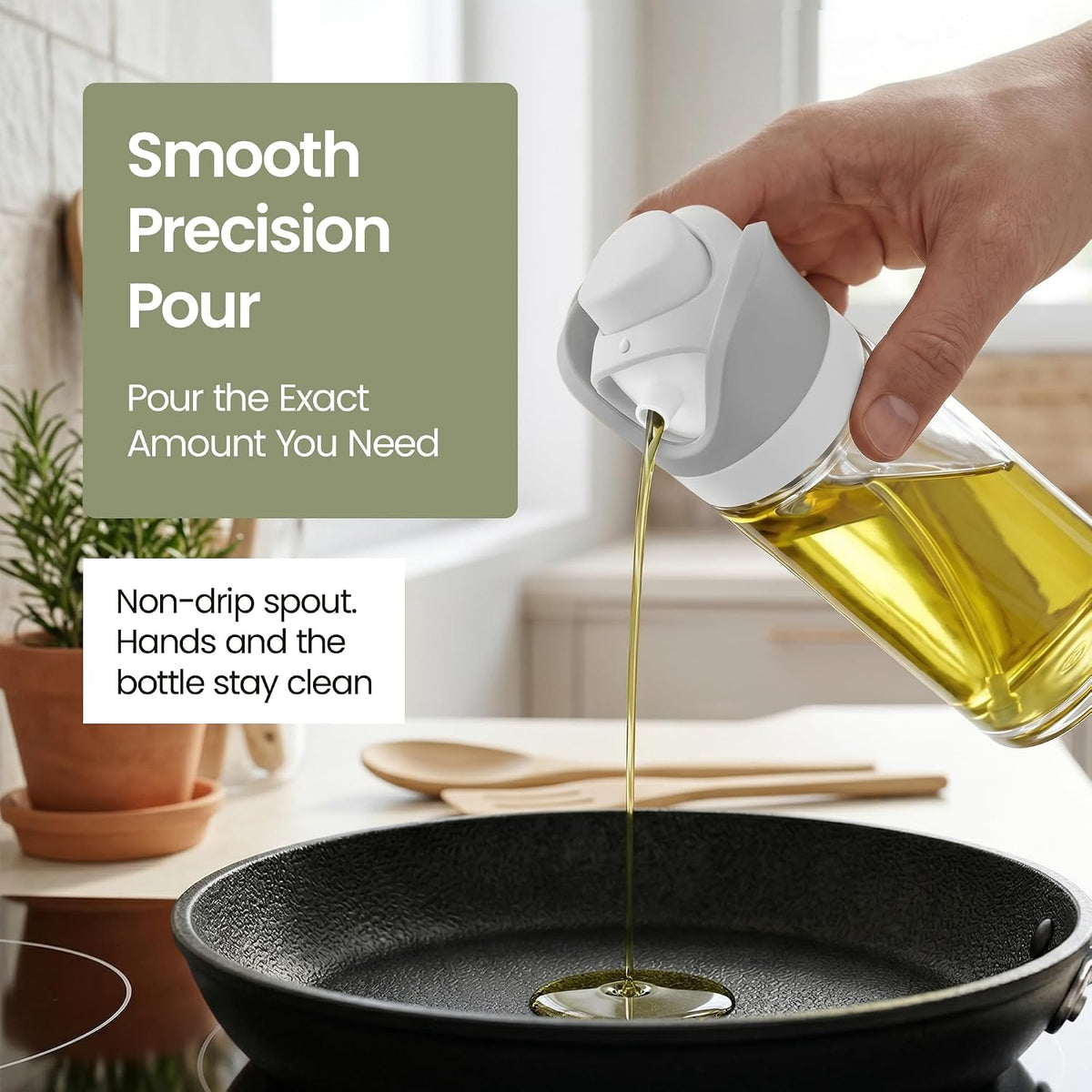 Olive Oil Dispenser for Kitchen 2-in-1 Pour and Spray | 11.5 oz / 340 ml | Glass Olive Oil Sprayer for Cooking, Airfryer, Salad & BBQ | Set of 2 Bottles, White