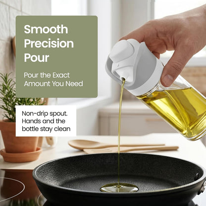 Olive Oil Dispenser for Kitchen 2-in-1 Pour and Spray | 11.5 oz / 340 ml | Glass Olive Oil Sprayer for Cooking, Airfryer, Salad & BBQ | Set of 2 Bottles, White