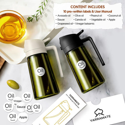 YARRAMATE 16 oz Dark Glass Olive Oil Sprayer & Dispenser, 2-in-1, Black