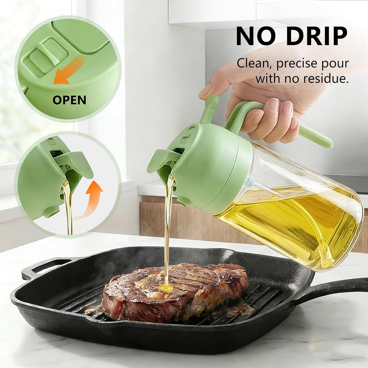Oil Sprayer for Cooking, 2-in-1 Oil Mister & Dispenser Bottle for Air Fryer, Salad, BBQ, Kitchen Gadgets Accessories, 2 Pack