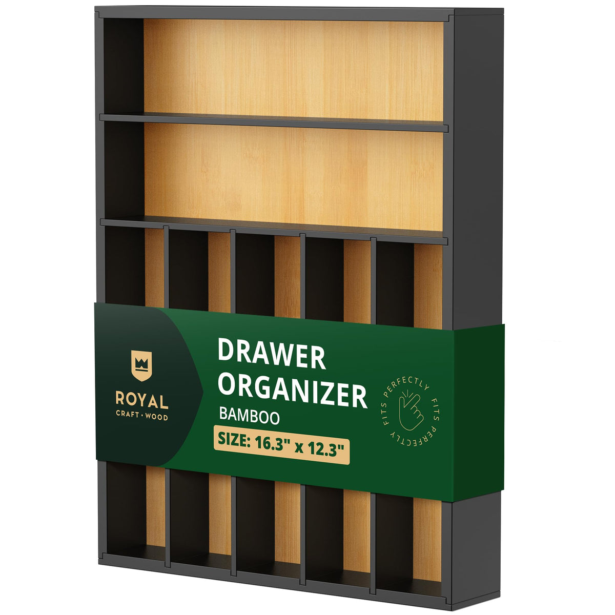 ROYAL CRAFT WOOD Luxury Bamboo Kitchen Drawer Organizer - Silverware Organizer, Utensil Holder & Cutlery Tray Drawer Dividers for Flatware (9 Slot, Natural)