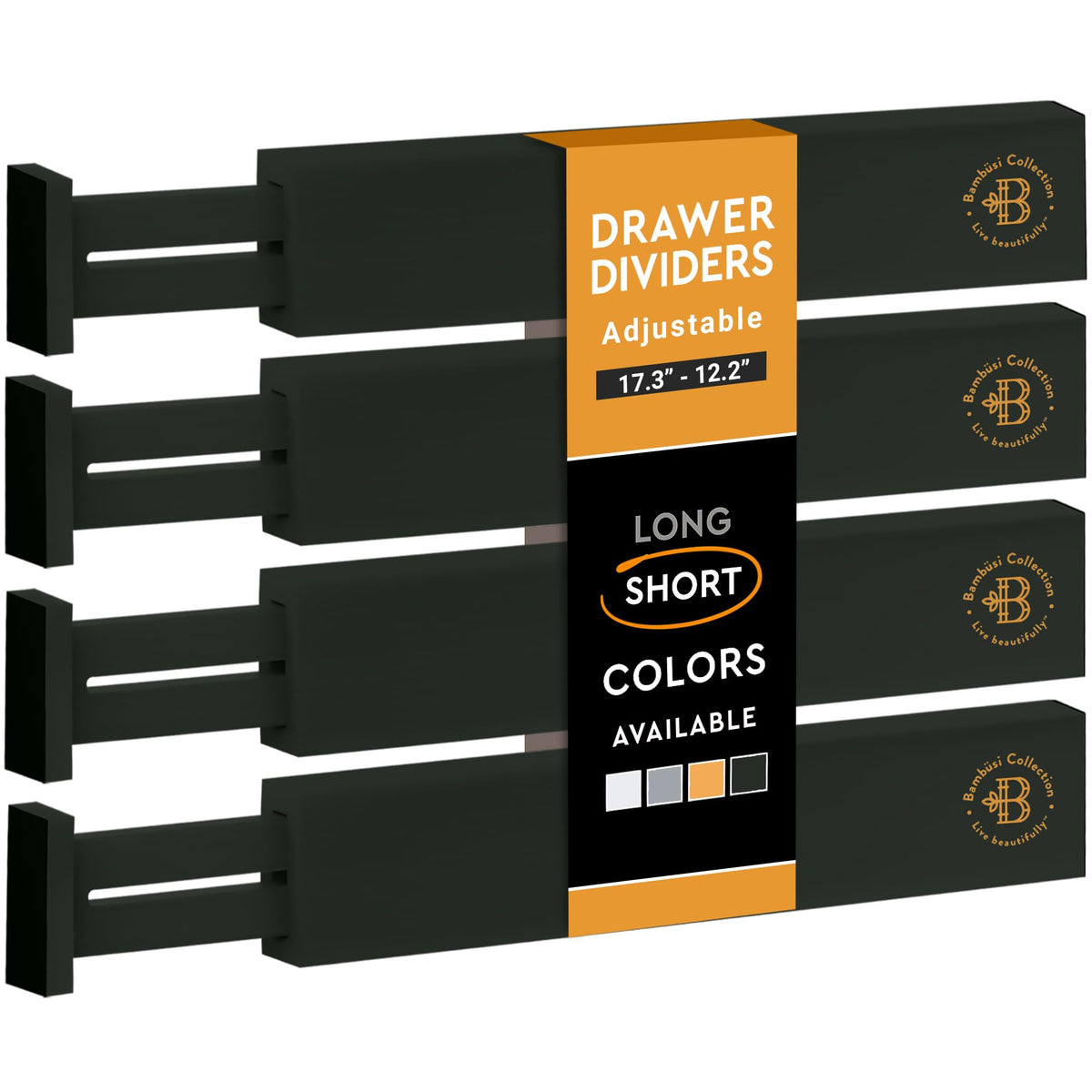 6 Pack Black Drawer Dividers - 6 Inch High for Deep Drawers, Adjustable 11.5 to 17 Inch Expandable Kitchen Drawer Organizer, Spring Loaded Dresser Separator for Clothes, Bedroom, Bathroom, Office