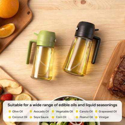 2Pcs Glass Oil Sprayer for Cooking 16oz/470ml, Kitchen Gadget for Air Fryer, Salad, BBQ, Frying（White） (Black+Green)