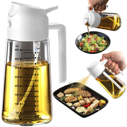 TrendPlain 16oz/470ml Glass Olive Oil Sprayer for Cooking – 2 in 1 Olive Oil Dispenser Bottle for Kitchen Gadgets and Air Fryer Accessories, Salad, BBQ - Ash