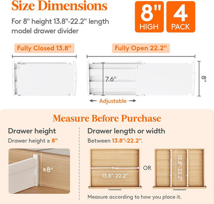 Lifewit 8" Tall Drawer Dividers, Adjustable Deep Drawer Organizer Clothes