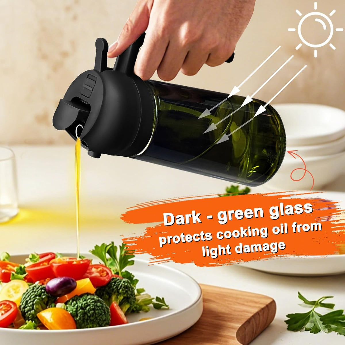 Olive Oil Sprayer for Cooking, 16oz Glass 2 in 1 Oil Dispenser Bottle