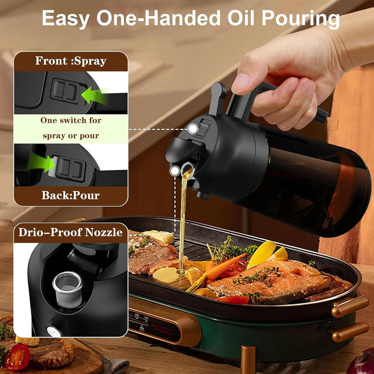 Oliver Oil Sprayer Dispenser for Cooking Bottle 16oz Dark Glass Black Green