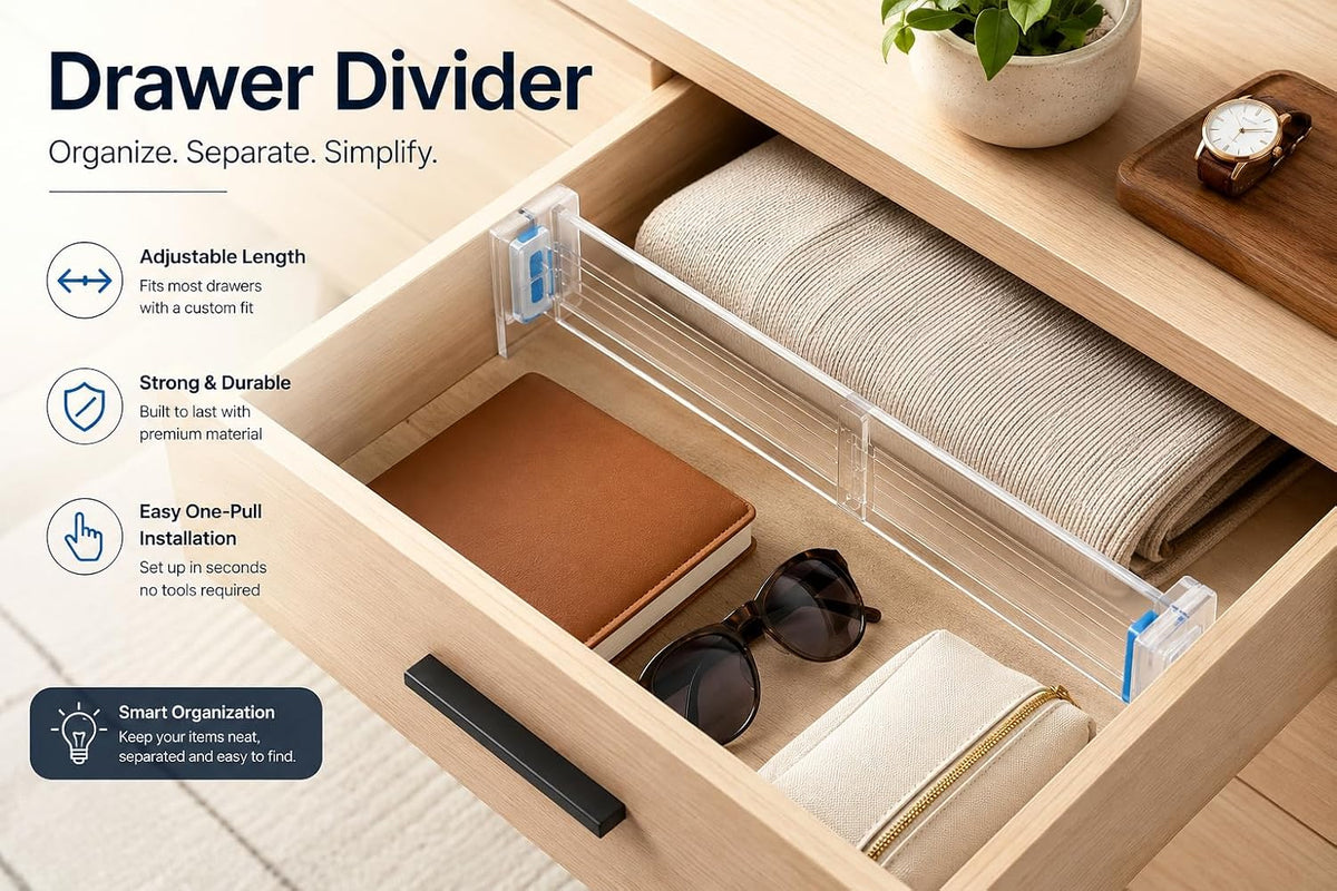 Drawer Dividers Organizer, 6 Pack, Adjustable 28-43 cm, White