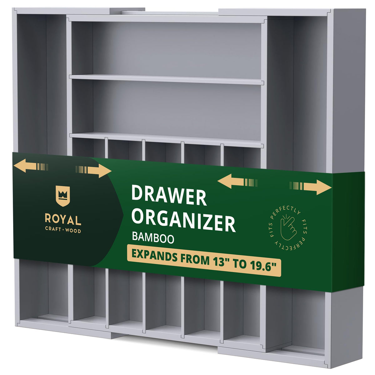 ROYAL CRAFT WOOD Luxury Bamboo Kitchen Drawer Organizer - Silverware Organizer, Utensil Holder & Cutlery Tray Drawer Dividers for Flatware (9 Slot, Natural)