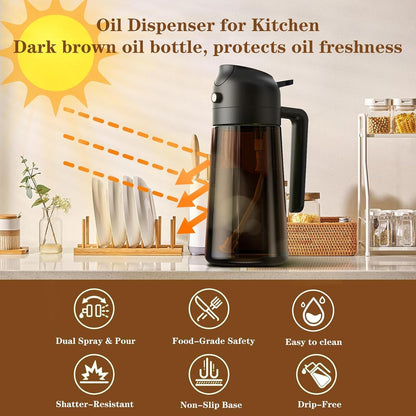 Oliver Oil Sprayer Dispenser for Cooking Bottle 16oz Dark Glass Black Green