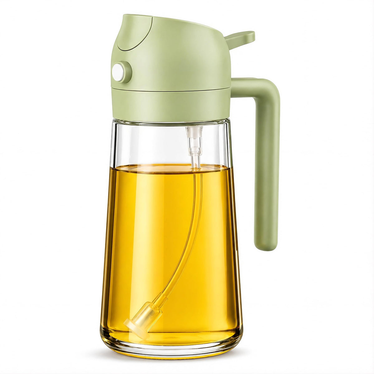Olive Oil Sprayer 470ml Glass Bottle, 2-in-1 Oil Dispenser & Fine Mist Spray for Cooking, Air Fryer, Salad, BBQ, Refillable & Leakproof (Green)